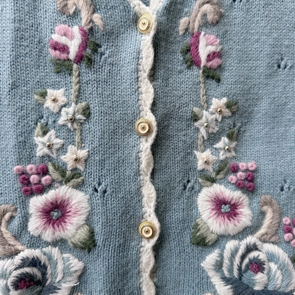 Vintage 1990s Koret Baby Blue Floral Embroidered Vest Cottagecore Size XL - Picture 6 of 10